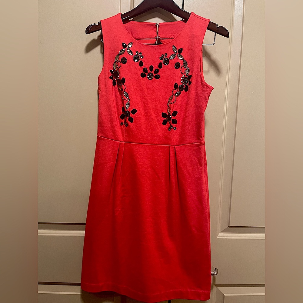 Cynthia Rowley Red Jewel Embellished Sleeveless Sheath Dress Size S FINAL